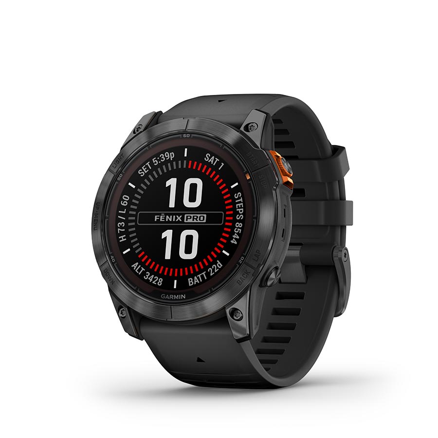 Garmin fenix 7X Pro Solar Glass Watch Watch Color: Slate Grey Wristband: Black - Silicone