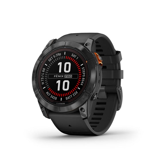 Garmin fenix 7X Pro Solar Glass Watch Watch Color: Slate Grey Wristband: Black - Silicone-Goodwynn's