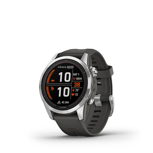 Garmin fenix 7S Pro Solar Glass Watch Watch Color: Silver/ Grey Wristband: Graphite - Silicone-Goodwynn's