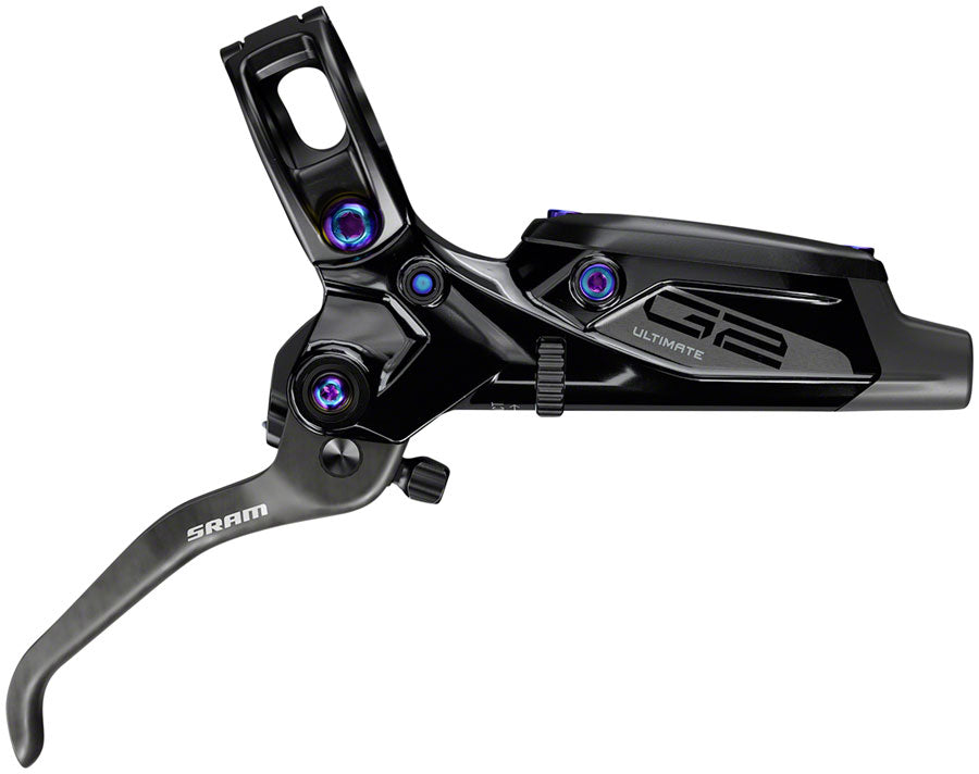 SRAM G2 Ultimate Disc Brake Lever - Rear Post Mount Carbon Lever Titanium Hardware Gloss BLK Rainbow Hardware A2