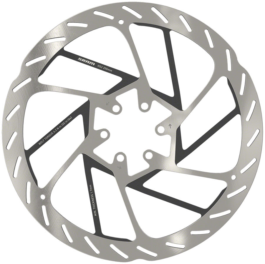 SRAM HS2 Disc Brake Rotor - 200mm 6-Bolt Rounded Silver/Black