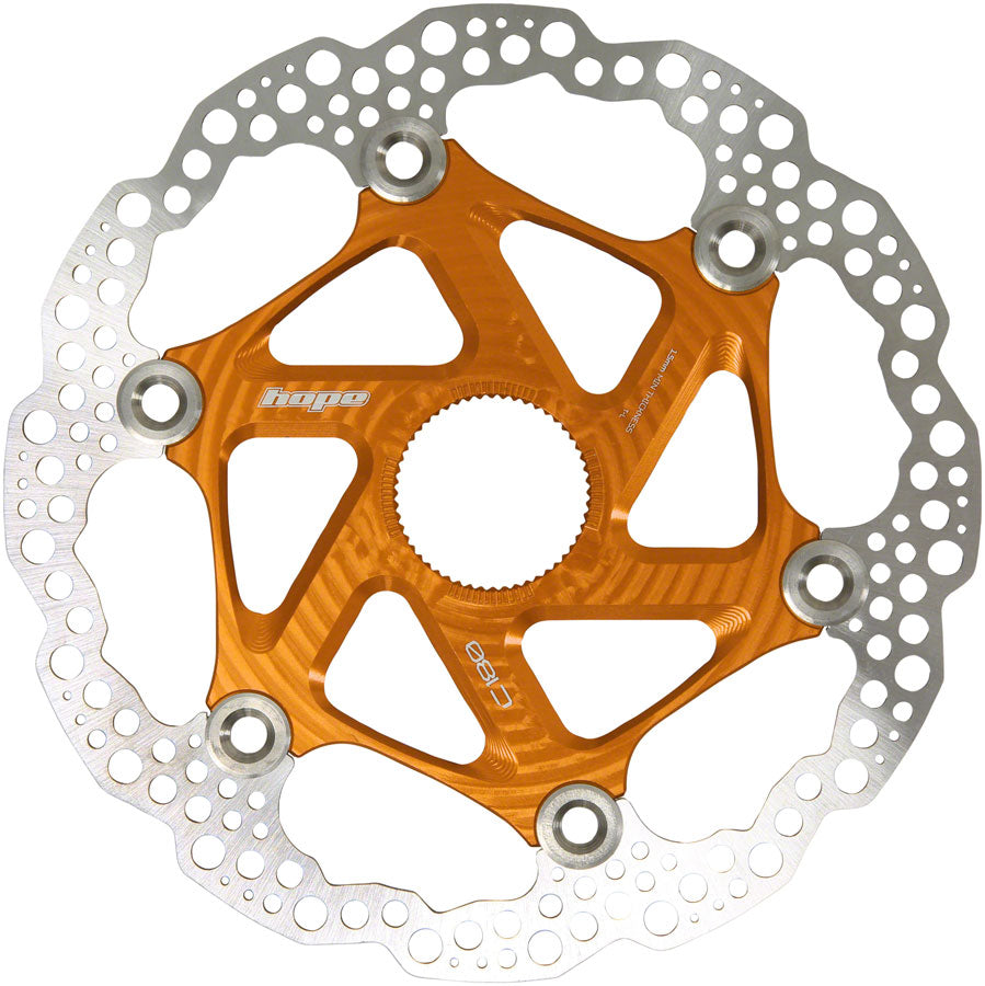 Hope MTB Floating Centre-Lock Disc Brake Rotor - 180mm Center-Lock Orange