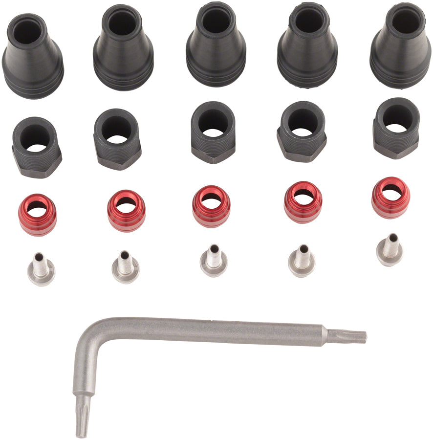 SRAM Red/Force AXS 2-Pc Disc Brake Hose Fitting Kit - 5 Threaded Hose Barbs 5 Compression Nuts 5 Boots Red Comp Olives 1 T8 Torx-Goodwynn&#39;sGoodwynn&#39;s