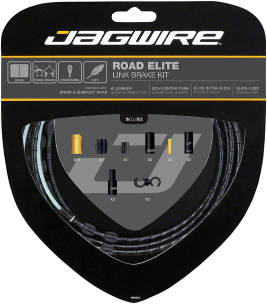 Jagwire Road Elite Link Brake Cable Kit SRAM/Shimano Ultra-Slick Uncoated Cables BLK-Goodwynn's