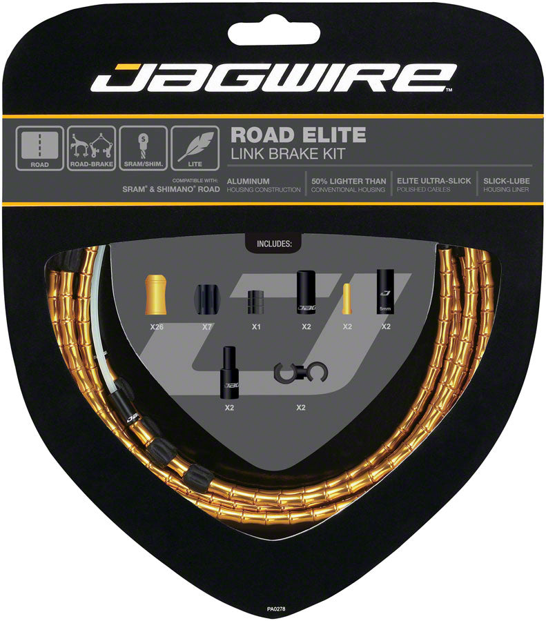 Jagwire Road Elite Link Brake Cable Kit SRAM/Shimano Ultra-Slick Uncoated Cables Gold-Goodwynn&#39;sGoodwynn&#39;s