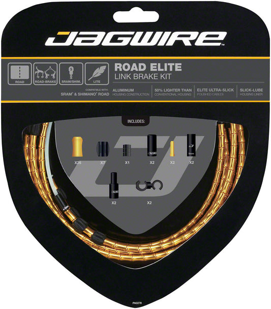 Jagwire Road Elite Link Brake Cable Kit SRAM/Shimano Ultra-Slick Uncoated Cables Gold-Goodwynn's