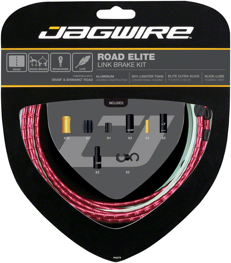 Jagwire Road Elite Link Brake Cable Kit SRAM/Shimano Ultra-Slick Uncoated Cables Red-Goodwynn&#39;sGoodwynn&#39;s