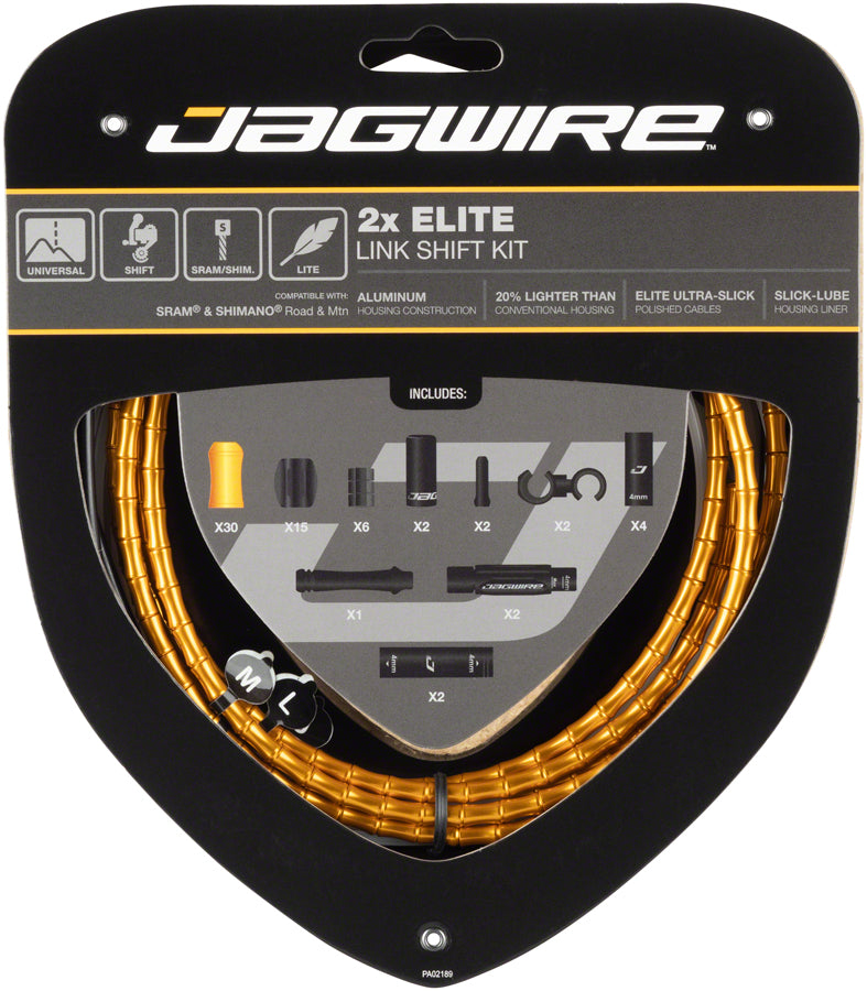 Jagwire 2x Elite Link Shift Cable Kit SRAM/Shimano Polished Ultra-Slick Cables Gold-Goodwynn&#39;sGoodwynn&#39;s