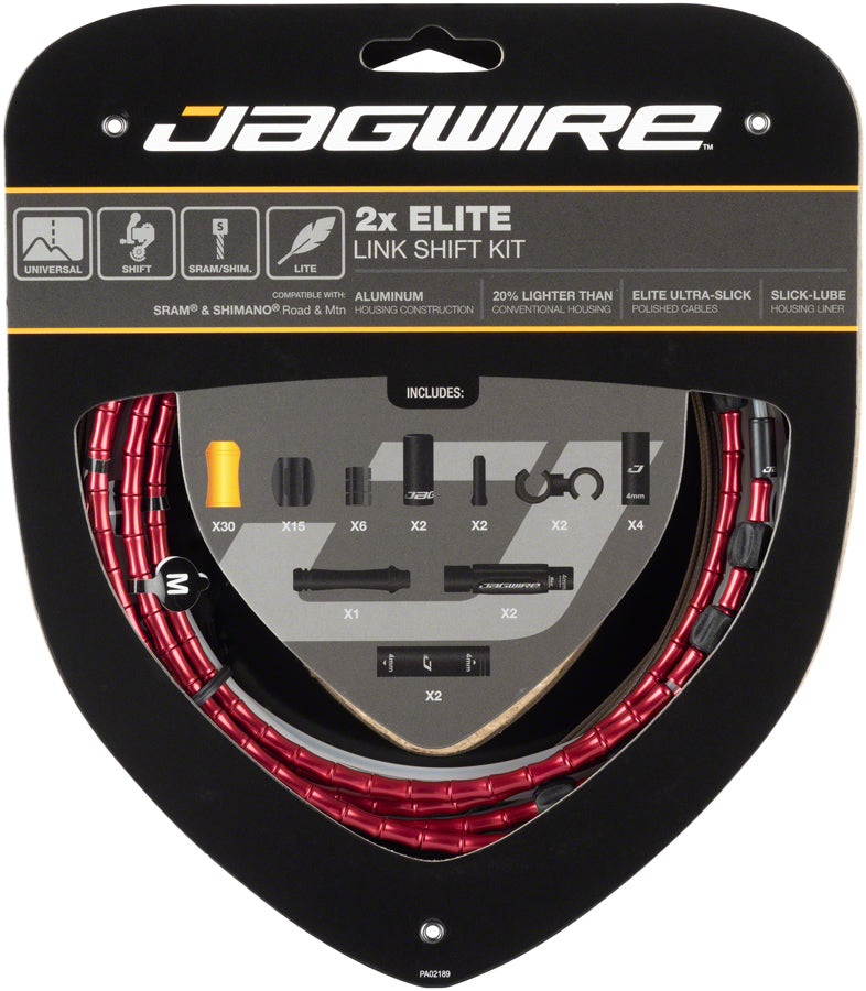 Jagwire 2x Elite Link Shift Cable Kit SRAM/Shimano Polished Ultra-Slick Cables Red