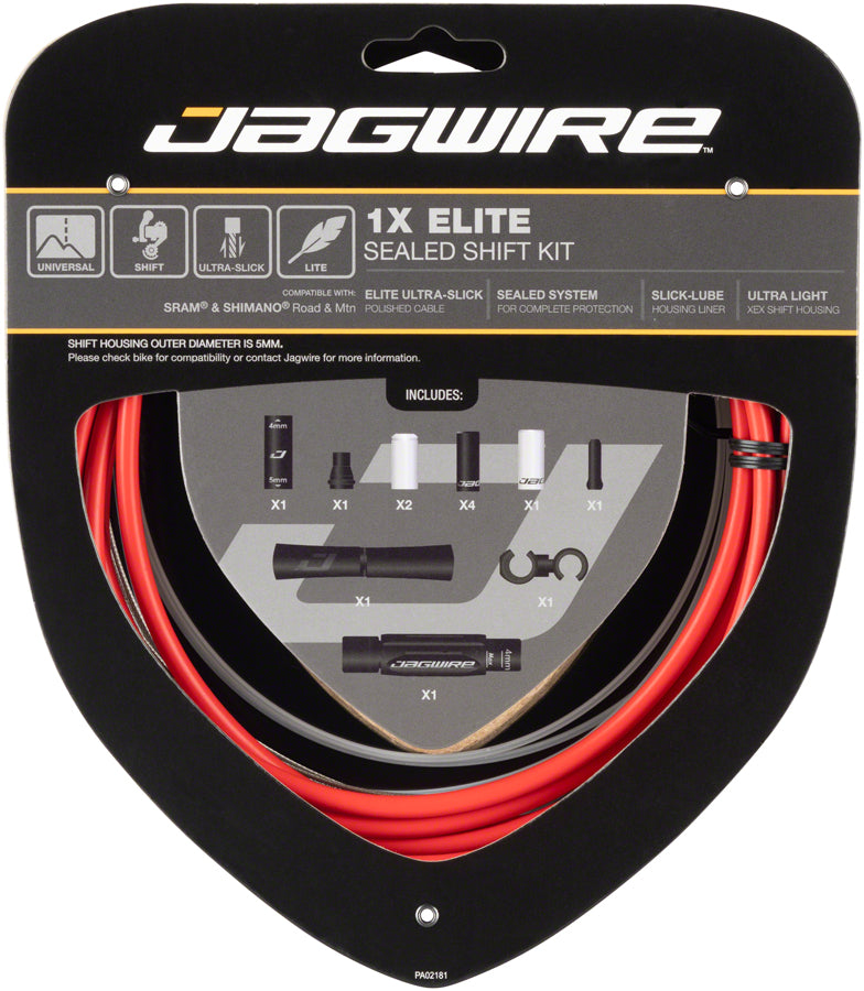 Jagwire 1x Elite Sealed Shift Cable Kit - SRAM/Shimano Polished Ultra-Slick Cables Red-Goodwynn&#39;sGoodwynn&#39;s