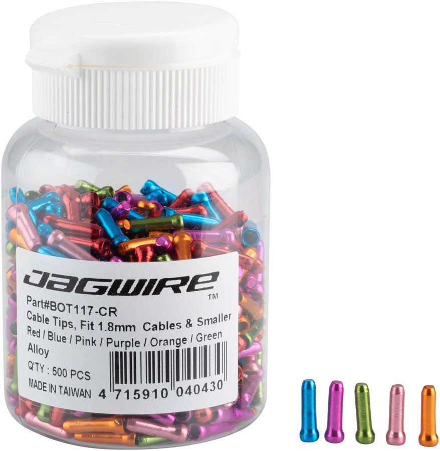 Jagwire 1.8mm Cable End Crimps Combo Bottle/500 Red Blue Pink Purple Orange Green-Goodwynn&#39;sGoodwynn&#39;s