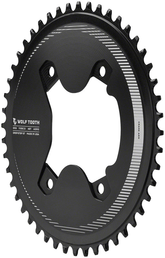 Wolf Tooth Aero 110 Asymmetric BCD Chainring - 46t 110 Asymmetric BCD 4-Bolt Drop-Stop ST For Shimano GRX 800 Series BLK-Goodwynn&#39;sGoodwynn&#39;s