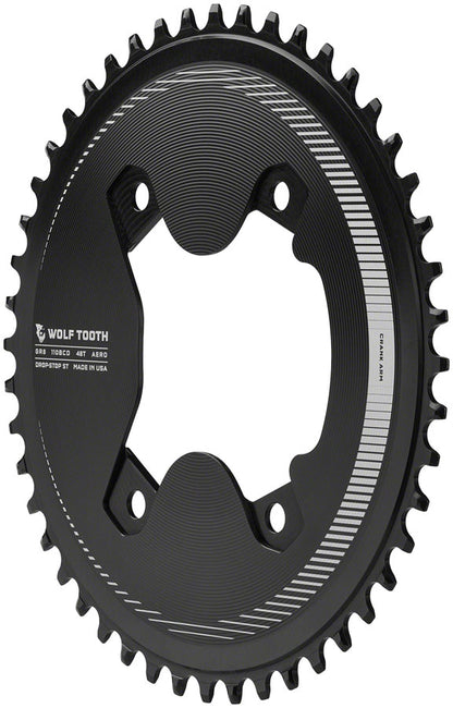 Wolf Tooth Aero 110 Asymmetric BCD Chainring - 48t 110 Asymmetric BCD 4-Bolt Drop-Stop ST For Shimano GRX 800 Series BLK