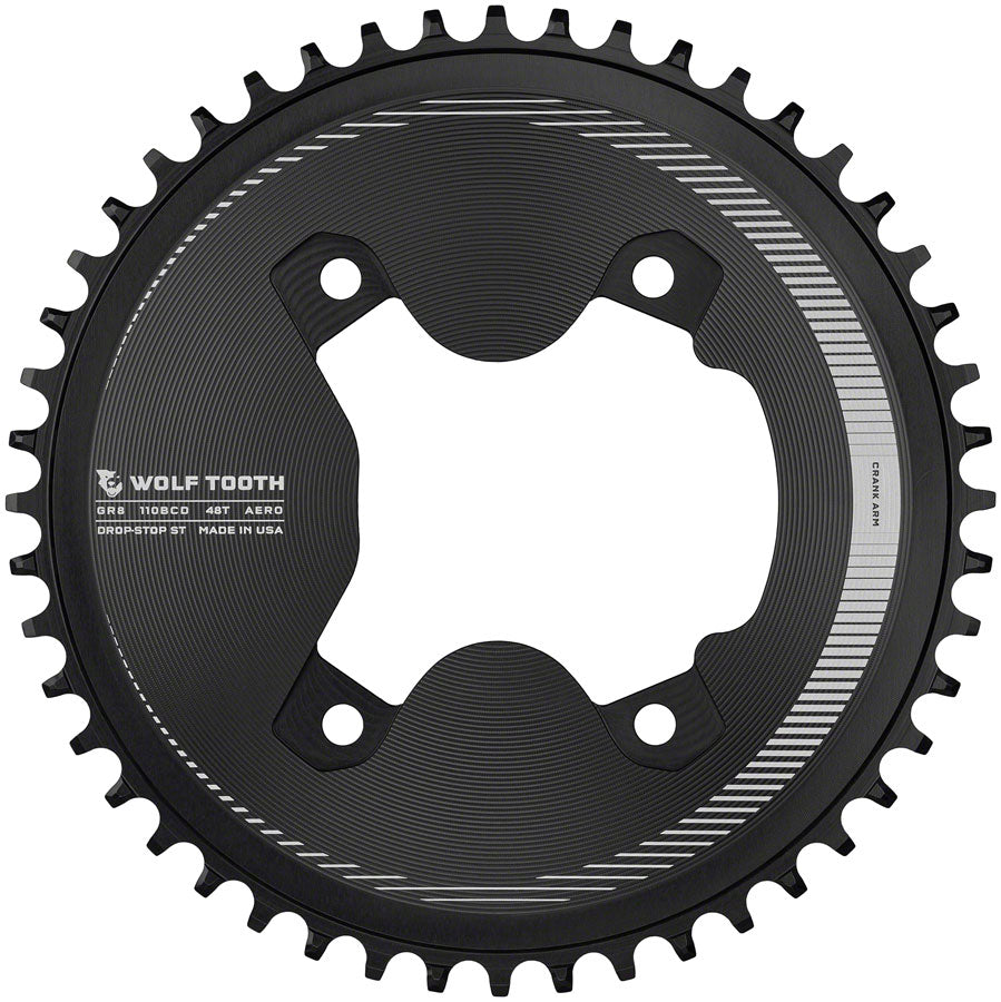 Wolf Tooth Aero 110 Asymmetric BCD Chainring - 46t 110 Asymmetric BCD 4-Bolt Drop-Stop ST For Shimano GRX 800 Series BLK