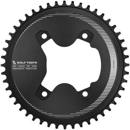 Wolf Tooth Aero 110 Asymmetric BCD Chainring - 48t 110 Asymmetric BCD 4-Bolt Drop-Stop ST For Shimano GRX 800 Series BLK