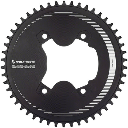 Wolf Tooth Aero 110 Asymmetric BCD Chainring - 50t 110 Asymmetric BCD 4-Bolt Drop-Stop ST For Shimano GRX 800 Series BLK