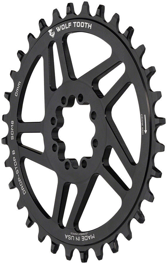 Wolf Tooth Direct Mount Chainring - 36t SRAM Direct Mount Drop-Stop B For SRAM 8-Bolt Cranksets 0mm Offset BLK