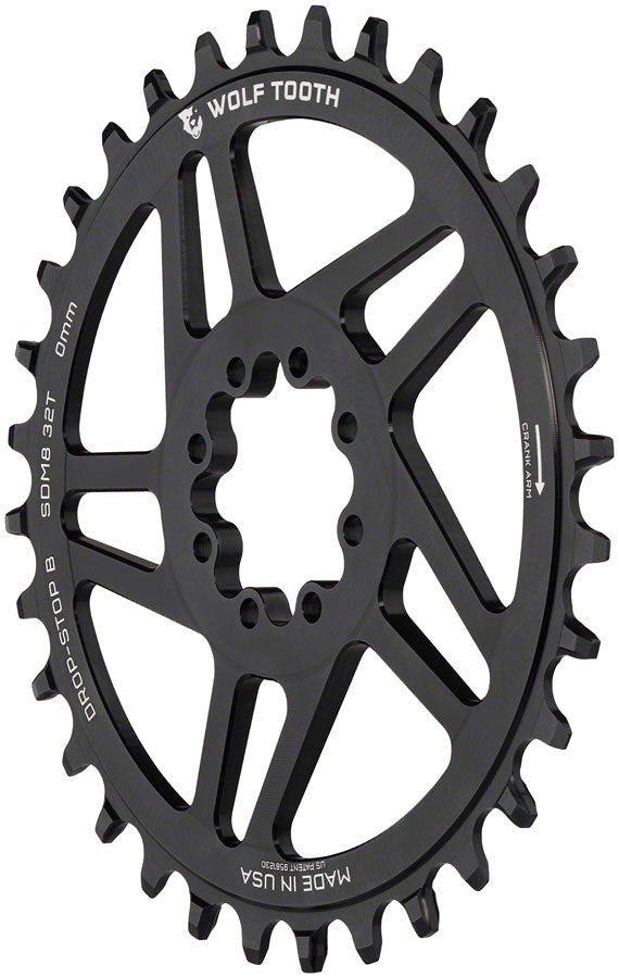 Wolf Tooth Direct Mount Chainring - 32t SRAM Direct Mount Drop-Stop B For SRAM 8-Bolt Cranksets 0mm Offset BLK-Goodwynn&#39;sGoodwynn&#39;s