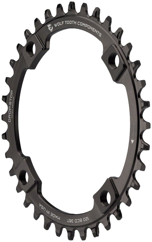 Wolf Tooth 120 BCD Chainring - 36t 120 BCD 4-Bolt Drop-Stop Black-Goodwynn's