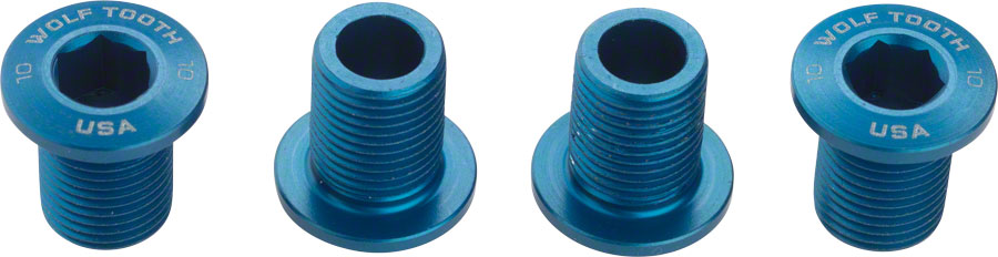 Wolf Tooth Set of Chainring Bolts 104 x 30T Rings10 mm long 4-Pieces Blue-Goodwynn&#39;sGoodwynn&#39;s