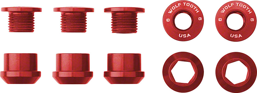 Wolf Tooth 1x Chainring Bolt Set - 6mm Dual Hex Fittings Set/5 Red