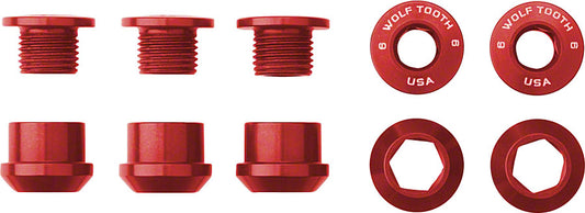 Wolf Tooth 1x Chainring Bolt Set - 6mm Dual Hex Fittings Set/5 Red-Goodwynn's