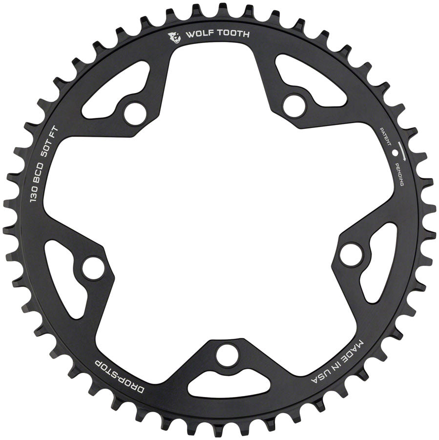 Wolf Tooth 130 BCD Road Cyclocross Chainring - 52t 130 BCD 5-Bolt Drop-Stop 10/11/12-Speed Eagle Flattop Compatible BLK-Goodwynn&#39;sGoodwynn&#39;s