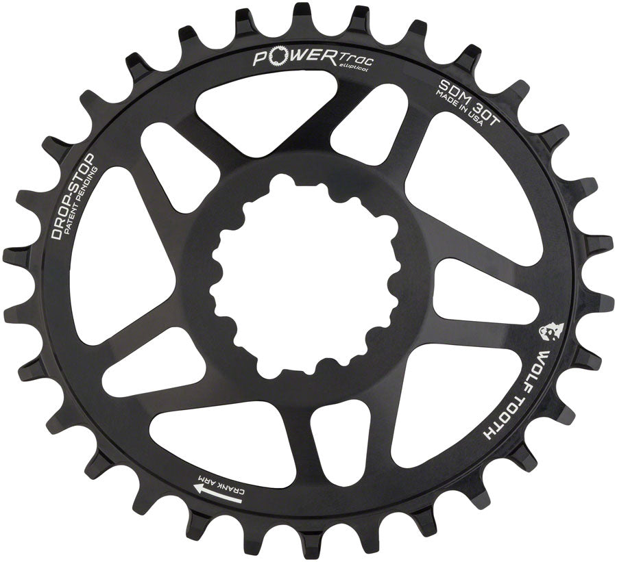 Wolf Tooth Elliptical Direct Mount Chainring - 30t SRAM Direct Mount Drop-Stop A For SRAM BB30 Short Spindle Cranks 0mm Offset BLK