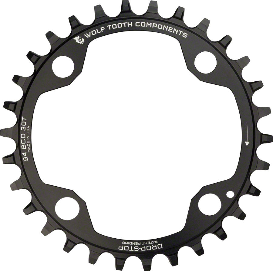 Wolf Tooth 94 BCD Chainring - 30t 94 BCD 4-Bolt Drop-Stop For SRAM Cranks BLK