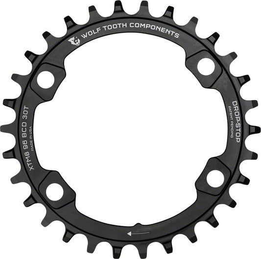 Wolf Tooth 96 BCD Chainring - 30t 96 Asymmetric BCD 4-Bolt Drop-Stop For Shimano XT M8000 SLX M7000 Cranks BLK-Goodwynn's