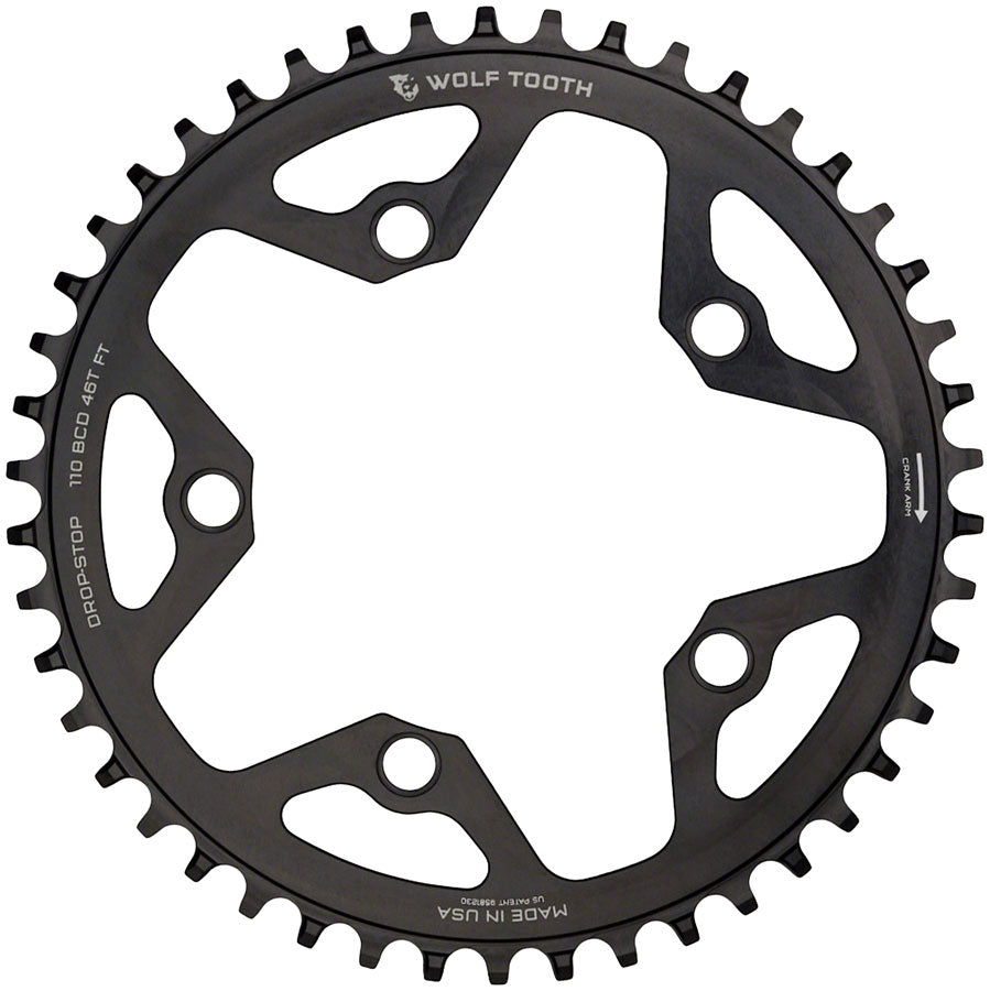 Wolf Tooth 110 BCD Cyclocross Road Chainring - 36t 110 BCD 5-Bolt Drop-Stop 10/11/12-Speed Eagle Flattop Compatible BLK-Goodwynn&#39;sGoodwynn&#39;s