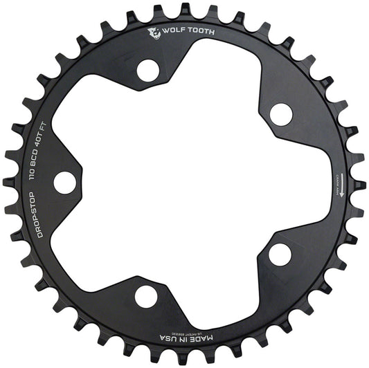 Wolf Tooth 110 BCD Cyclocross Road Chainring - 38t 110 BCD 5-Bolt Drop-Stop 10/11/12-Speed Eagle Flattop Compatible BLK-Goodwynn's