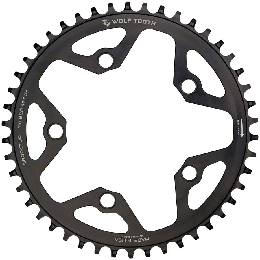 Wolf Tooth 110 BCD Cyclocross Road Chainring - 44t 110 BCD 5-Bolt Drop-Stop 10/11/12-Speed Eagle Flattop Compatible BLK-Goodwynn&#39;sGoodwynn&#39;s