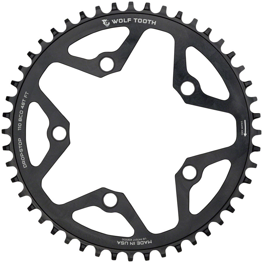 Wolf Tooth 110 BCD Cyclocross Road Chainring - 48t 110 BCD 5-Bolt Drop-Stop 10/11/12-Speed Eagle Flattop Compatible BLK-Goodwynn&#39;sGoodwynn&#39;s