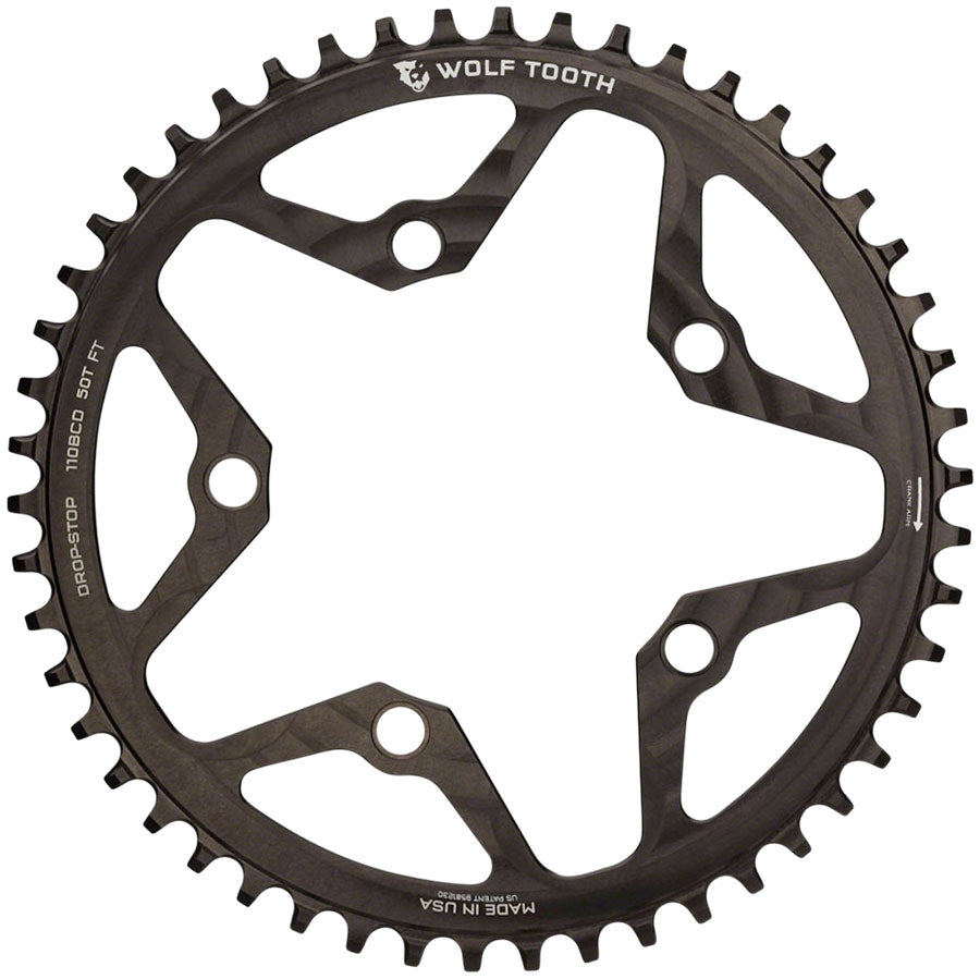 Wolf Tooth 110 BCD Cyclocross Road Chainring - 50t 110 BCD 5-Bolt Drop-Stop 10/11/12-Speed Eagle Flattop Compatible BLK-Goodwynn&#39;sGoodwynn&#39;s