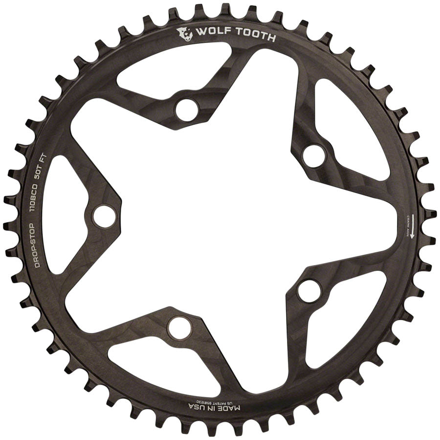 Wolf Tooth 110 BCD Cyclocross Road Chainring - 52t 110 BCD 5-Bolt Drop-Stop 10/11/12-Speed Eagle Flattop Compatible BLK-Goodwynn&#39;sGoodwynn&#39;s