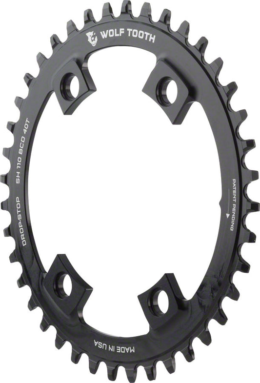 Wolf Tooth Shimano 110 Asymmetric BCD Chainring - 38t 110 Asymmetric BCD 4-Bolt Drop-Stop For Shimano Cranks BLK-Goodwynn's