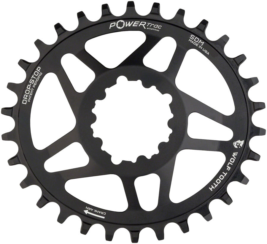 Wolf Tooth Elliptical Direct Mount Chainring - 28t SRAM Direct Mount Drop-Stop For SRAM 3-Bolt Cranksets 6mm Offset BLK