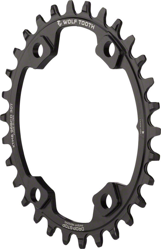 Wolf Tooth Elliptical 96 BCD Chainring - 30t 96 Asymmetric BCD 4-Bolt Drop-Stop For Shimano XT M8000 SLX M7000 Cranks BLK-Goodwynn's