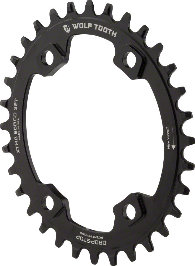 Wolf Tooth Elliptical 96 BCD Chainring - 32t 96 Asymmetric BCD 4-Bolt Drop-Stop For Shimano XT M8000 SLX M7000 Cranks BLK