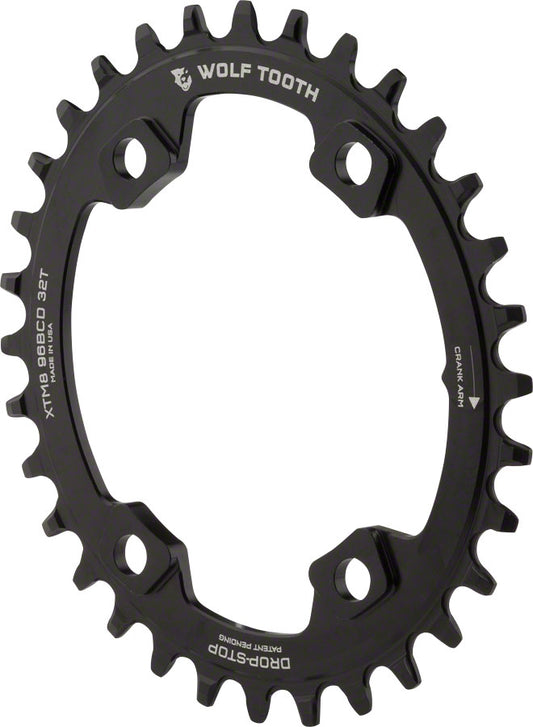 Wolf Tooth Elliptical 96 BCD Chainring - 32t 96 Asymmetric BCD 4-Bolt Drop-Stop For Shimano XT M8000 SLX M7000 Cranks BLK-Goodwynn's