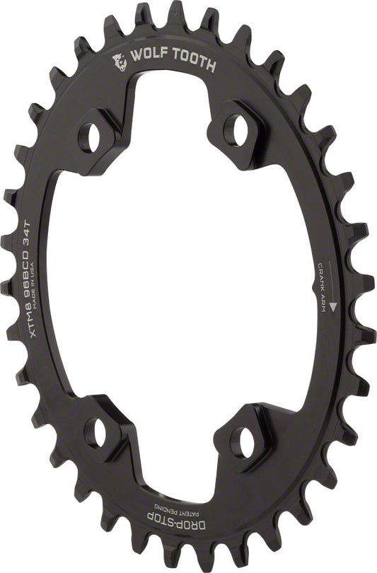 Wolf Tooth Elliptical 96 BCD Chainring - 34t 96 Asymmetric BCD 4-Bolt Drop-Stop For Shimano XT M8000 SLX M7000 Cranks BLK-Goodwynn's