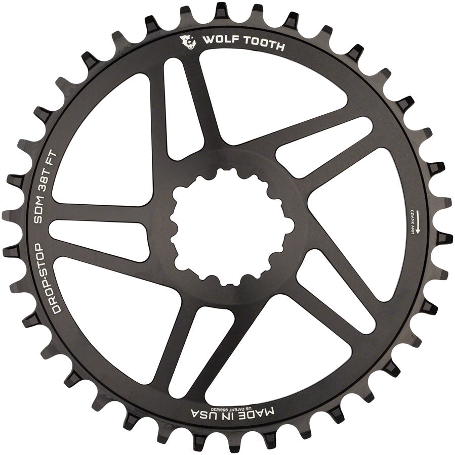 Wolf Tooth Direct Mount Chainring - 38t SRAM Direct Mount For SRAM 3-Bolt 6mm Offset Drop-Stop B Flattop Compatible BLK