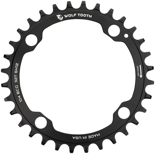 Wolf Tooth 104 BCD Chainring - 32t 104 BCD 4-Bolt Requires Shimano 12-Speed Hyperglide+ Chain BLK-Goodwynn's