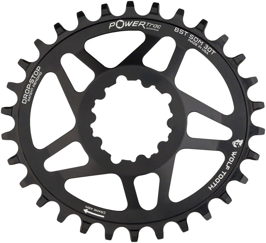 Wolf Tooth Elliptical Direct Mount Chainring - 30t SRAM Direct Mount Drop-Stop A For SRAM 3-Bolt Boost Cranksets 3mm Offset BLK