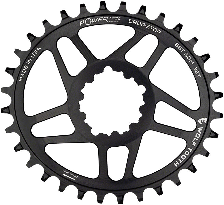 Wolf Tooth Elliptical Direct Mount Chainring - 34t SRAM Direct Mount Drop-Stop A For SRAM 3-Bolt Boost Cranksets 3mm Offset BLK