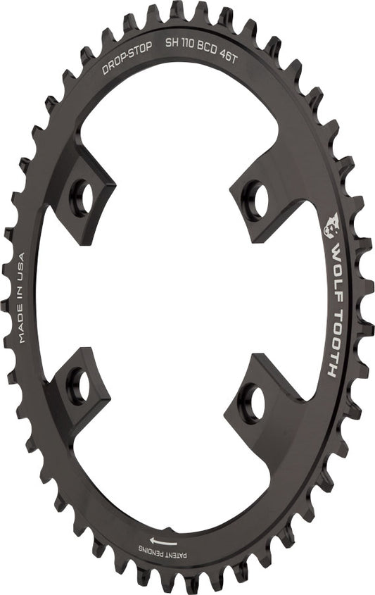 Wolf Tooth Shimano 110 Asymmetric BCD Chainring - 46t 110 Asymmetric BCD 4-Bolt Drop-Stop For Shimano Cranks BLK-Goodwynn's