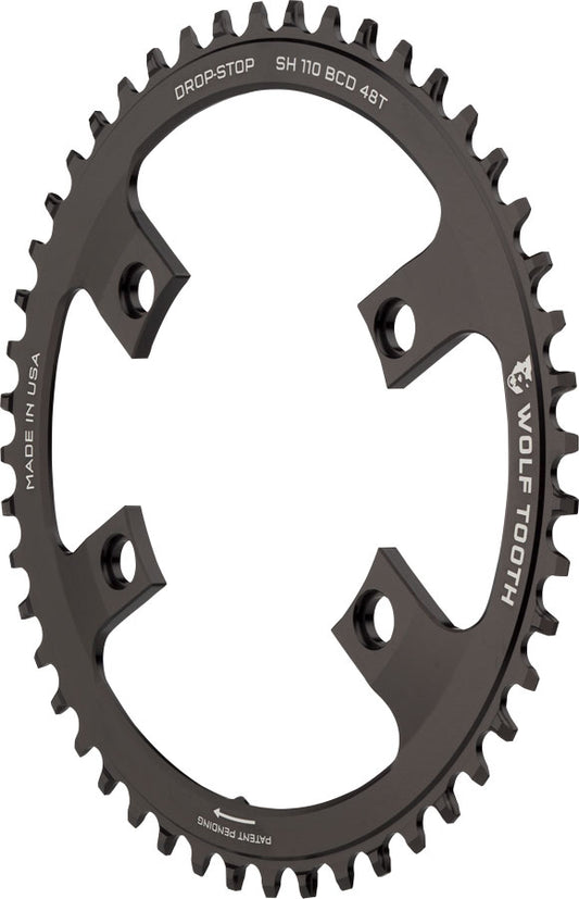 Wolf Tooth Shimano 110 Asymmetric BCD Chainring - 48t 110 Asymmetric BCD 4-Bolt Drop-Stop For Shimano Cranks BLK-Goodwynn's