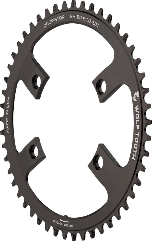 Wolf Tooth Shimano 110 Asymmetric BCD Chainring - 50t 110 Asymmetric BCD 4-Bolt Drop-Stop For Shimano Cranks BLK-Goodwynn's