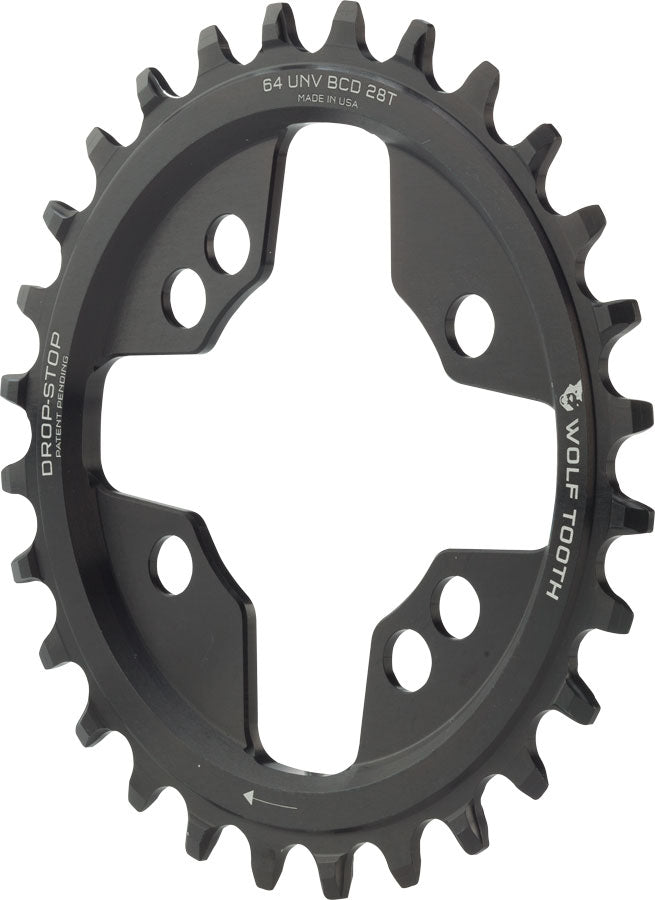 Wolf Tooth 64 BCD Chainring - 28t 64 BCD Universal Mount Drop-Stop Black